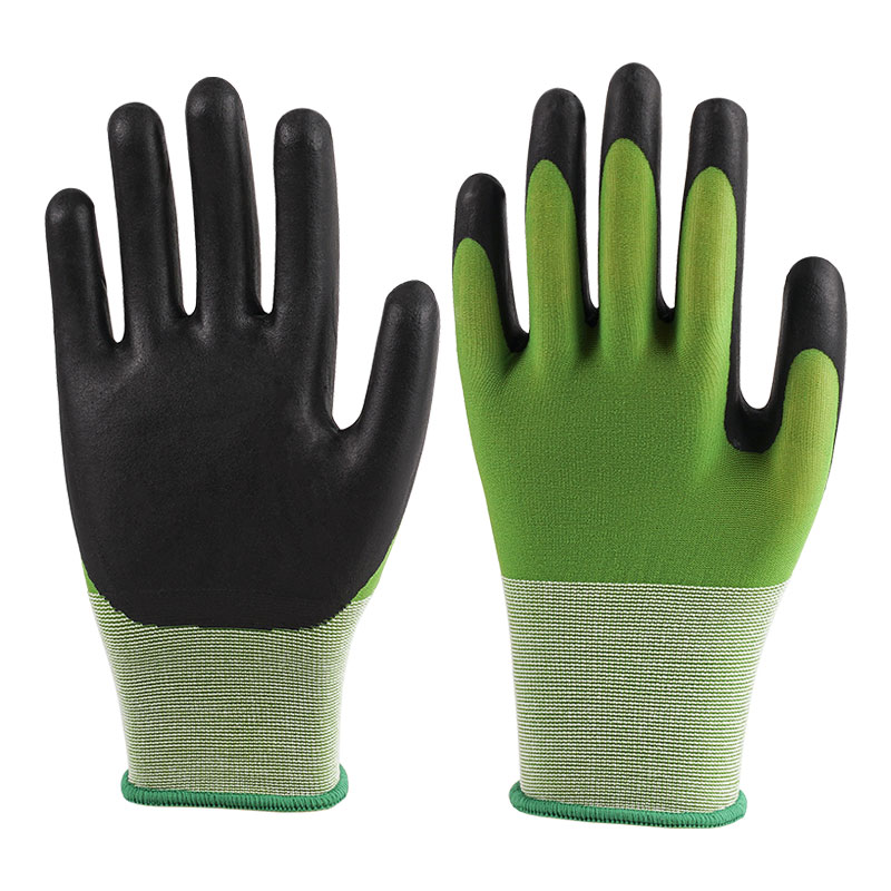 21 gauge ultrafijne schuimende groene nylon latexhandschoenen